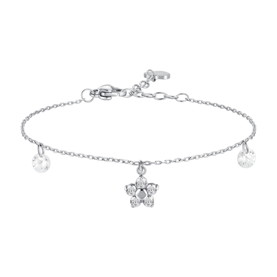 BRACCIALE DONNA IN ACCIAIO CON PENDENTE FIORE E PETALI ZIRCONE BIANCO
