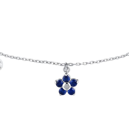 BRACCIALE DONNA IN ACCIAIO CON PENDENTE FIORE E PETALI ZIRCONE BLU