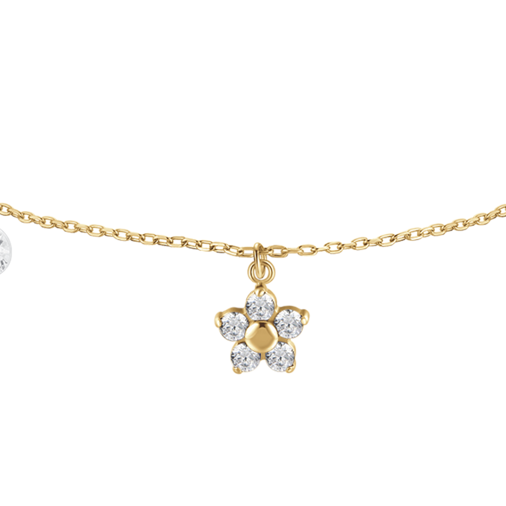 BRACCIALE DONNA IN ACCIAIO COLORE ORO CON PENDENTE FIORE E PETALI ZIRCONE VERDE
