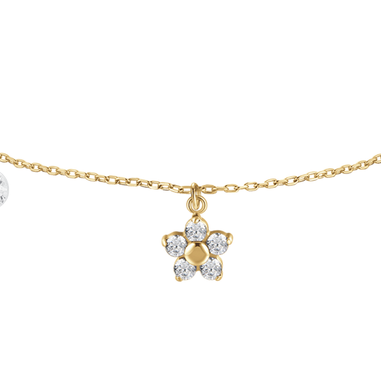 BRACCIALE DONNA IN ACCIAIO COLORE ORO CON PENDENTE FIORE E PETALI ZIRCONE VERDE