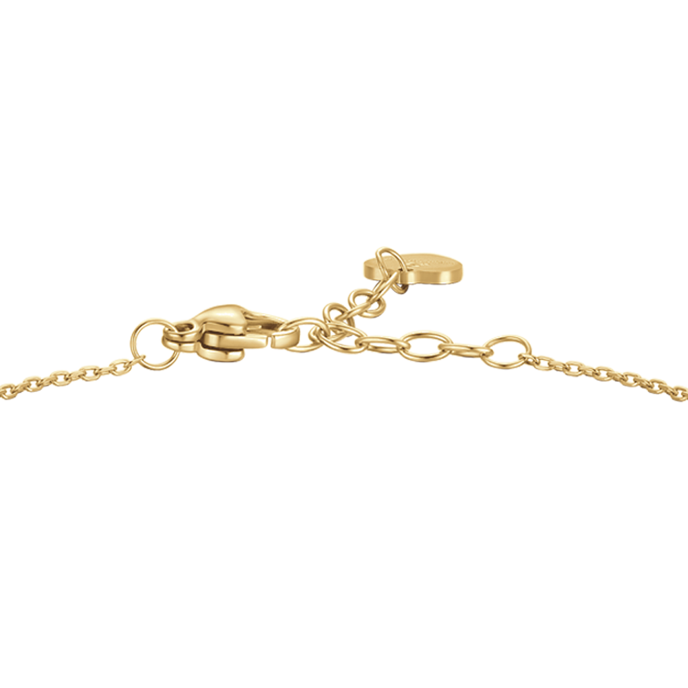 BRACCIALE DONNA IN ACCIAIO COLORE ORO CON PENDENTE FIORE E PETALI ZIRCONE VERDE