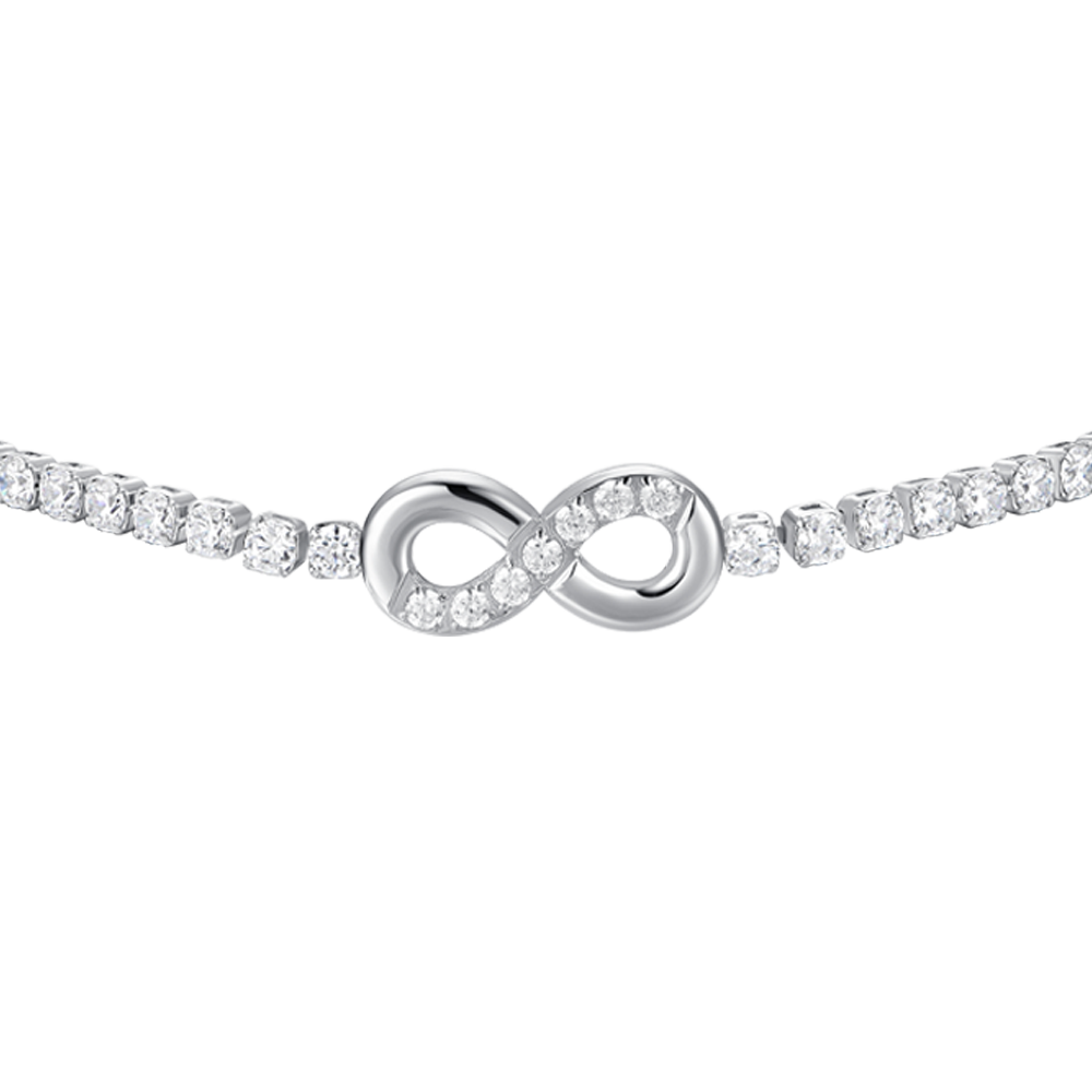 BRACCIALE TENNIS DONNA IN ACCIAIO CON INFINITO E PUNTI LUCE CON ZIRCONI BIANCHI