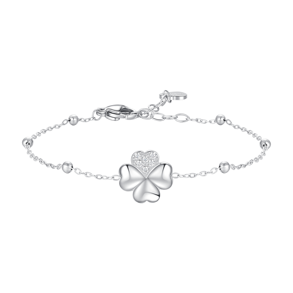 BRACCIALE DONNA IN ACCIAIO CON QUADRIFOGLIO E PUNTI LUCE DI ZIRCONE BIANCO
