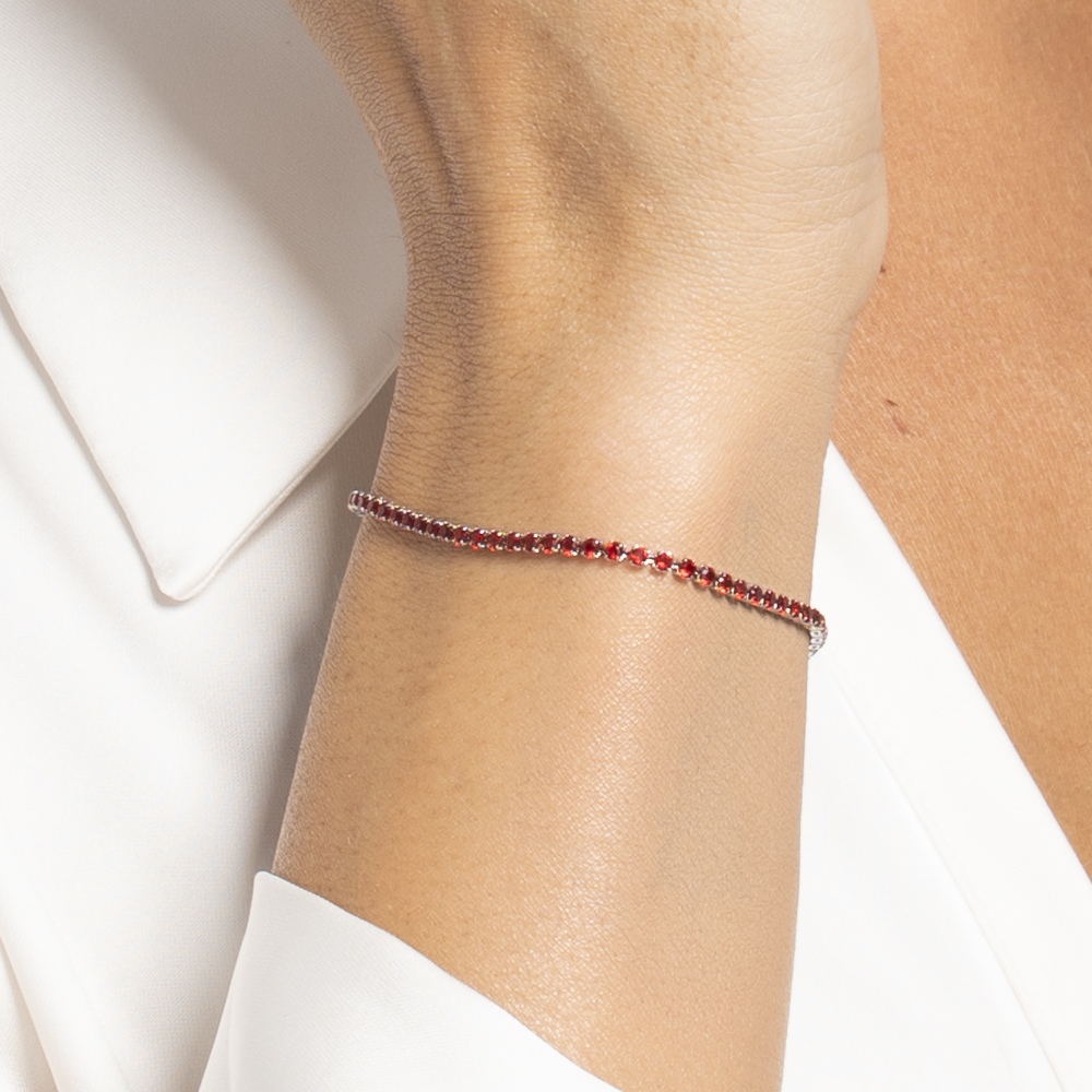 BRACCIALE TENNIS DONNA IN ACCIAIO COLORE ORO CON ZIRCONI ROSSI