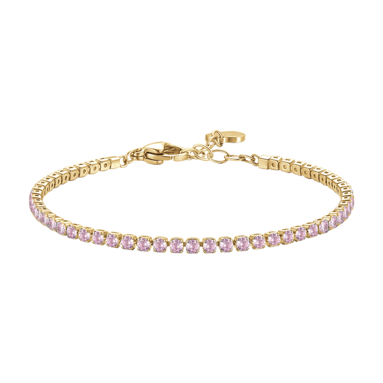 BRACCIALE TENNIS DONNA IN ACCIAIO COLORE ORO CON ZIRCONI ROSA