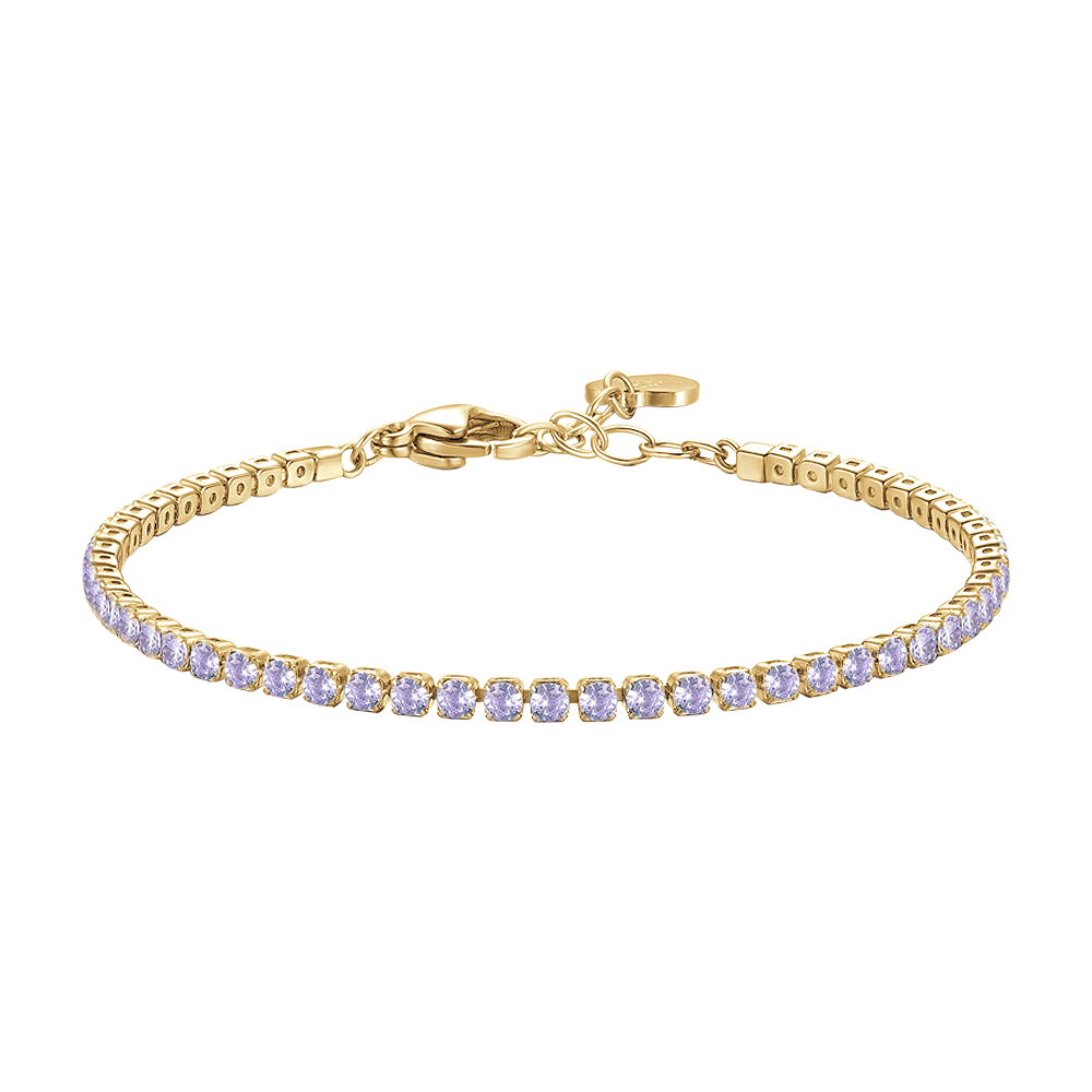 BRACCIALE TENNIS DONNA IN ACCIAIO COLORE ORO CON ZIRCONI VIOLA