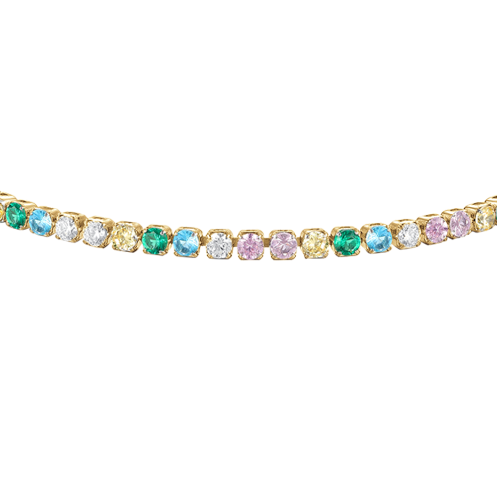 BRACCIALE TENNIS DONNA IN ACCIAIO COLORE ORO CON ZIRCONI MULTICOLOR