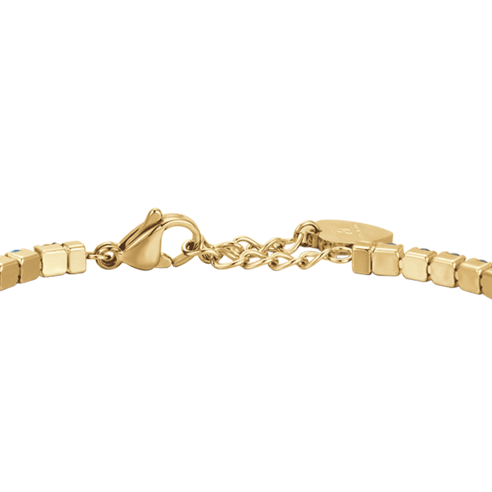 BRACCIALE DONNA TENNIS IN ACCIAIO IP GOLD CON CRISTALLI AZZURRI