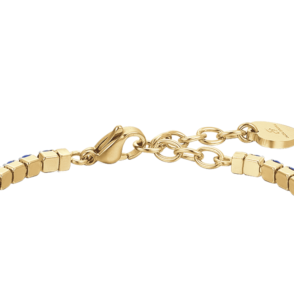 BRACCIALE DONNA TENNIS IN ACCIAIO IP GOLD CON CRISTALLI BLU