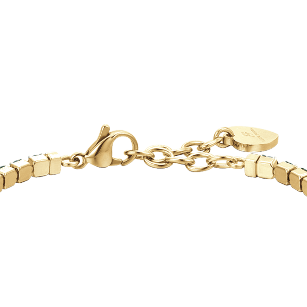 BRACCIALE DONNA TENNIS IN ACCIAIO IP GOLD CON CRISTALLI VERDI