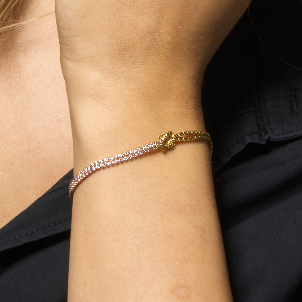 BRACCIALE DONNA IN ACCIAIO IP GOLD CON NODO E ZIRCONI ROSA