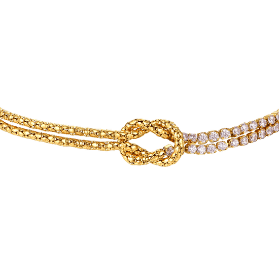 BRACCIALE DONNA IN ACCIAIO IP GOLD CON NODO E ZIRCONI ROSA