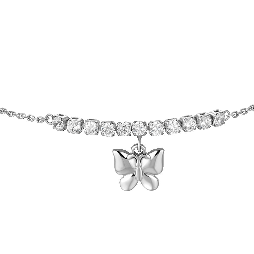 BRACCIALE DONNA IN ACCIAIO CON FARFALLA E ZIRCONI BIANCHI