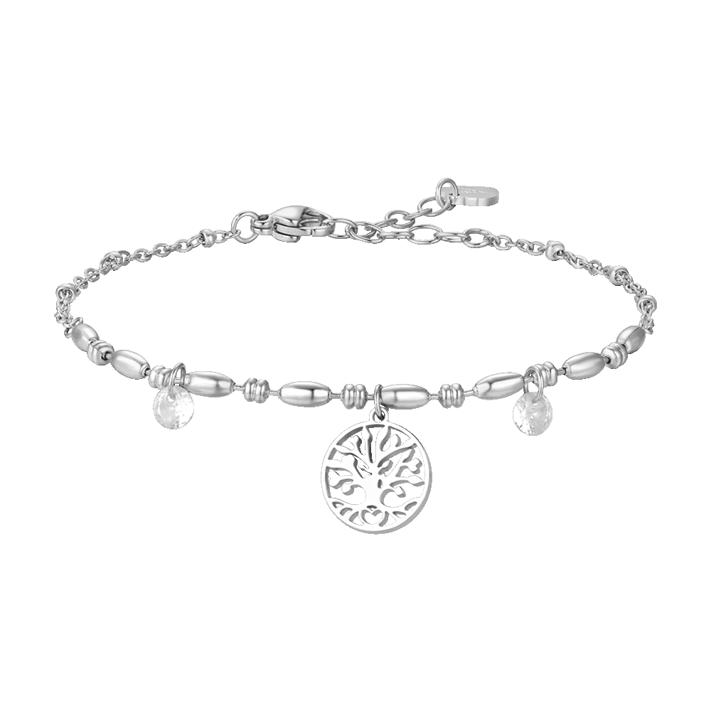 BRACCIALE DONNA IN ACCIAIO CON ALBERO DELLA VITA E ZIRCONI BIANCHI