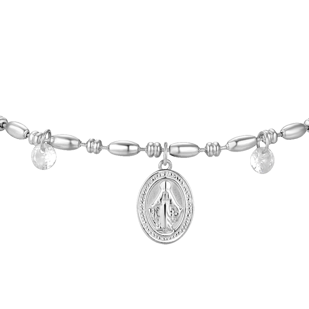 BRACCIALE DONNA IN ACCIAIO CON MADONNINA MIRACOLOSA E ZIRCONI BIANCHI