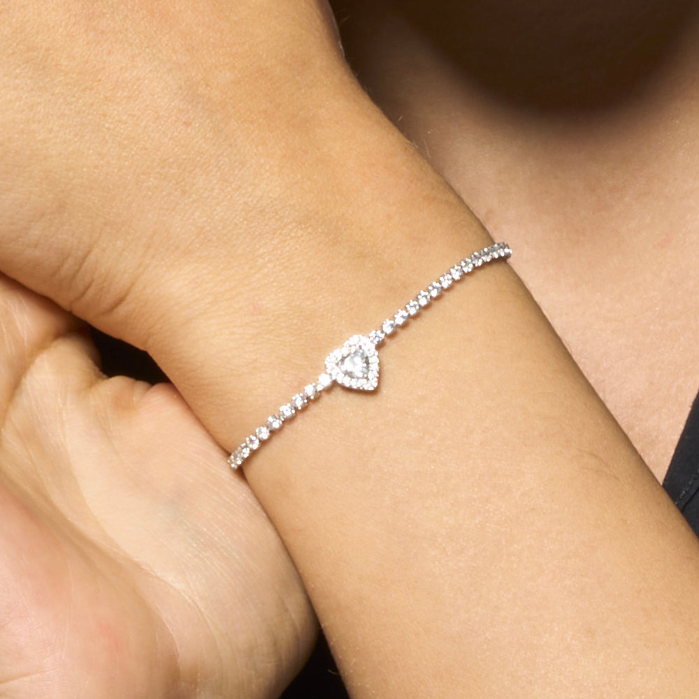 BRACCIALE TENNIS DONNA IN ACCIAIO CON CUORE CON ZIRCONI BIANCHI