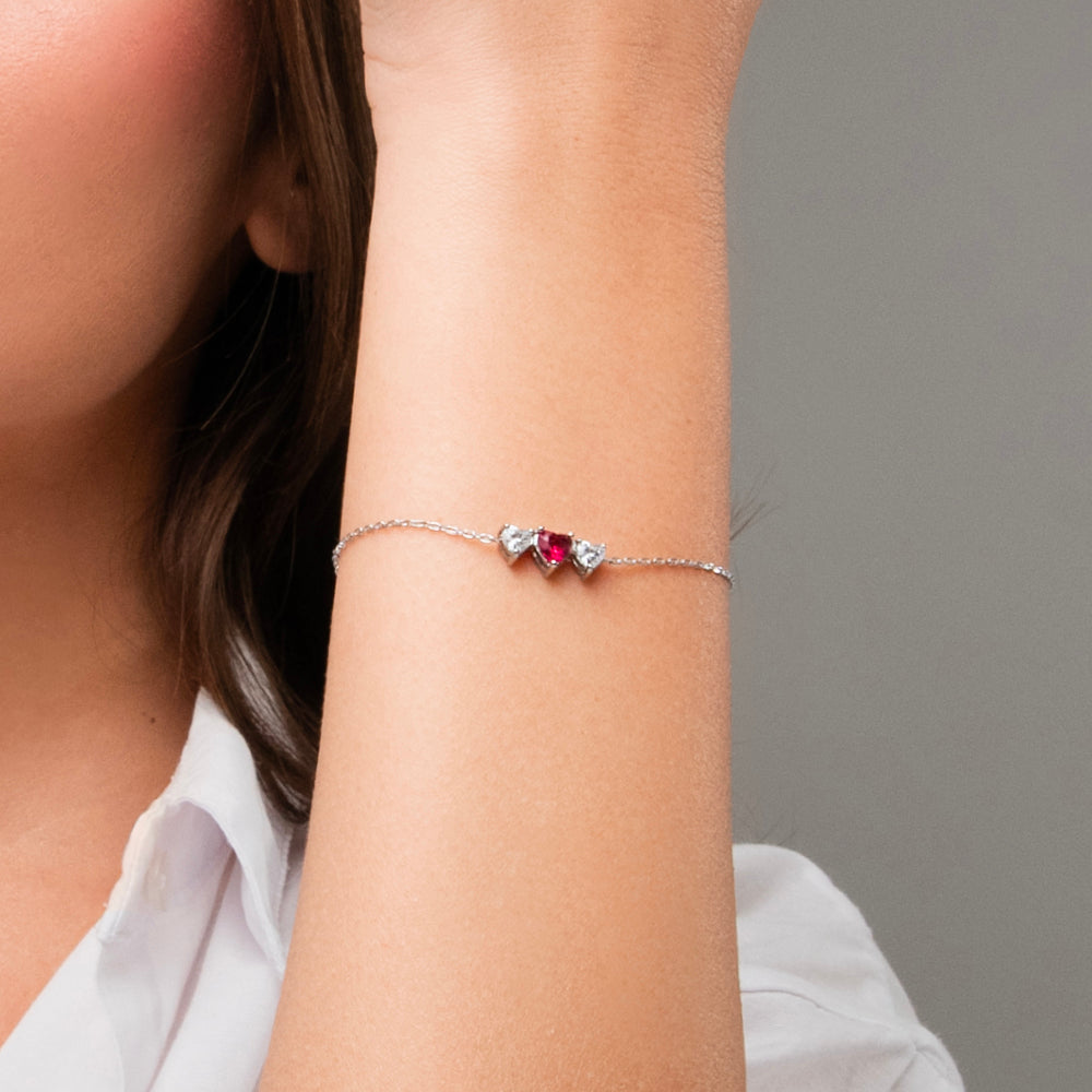 BRACCIALE DONNA IN ACCIAIO CON CUORI CON ZIRCONI BIANCHI E ROSSI