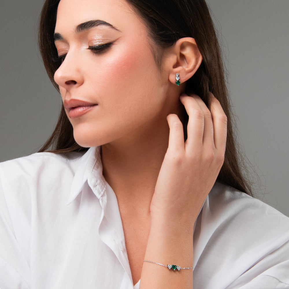 BRACCIALE DONNA IN ACCIAIO CON CUORI CON ZIRCONI BIANCHI E VERDI