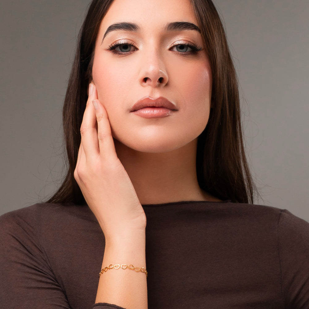 BRACELET FEMME IP EN ACIER DORÉ AVEC CŒURS