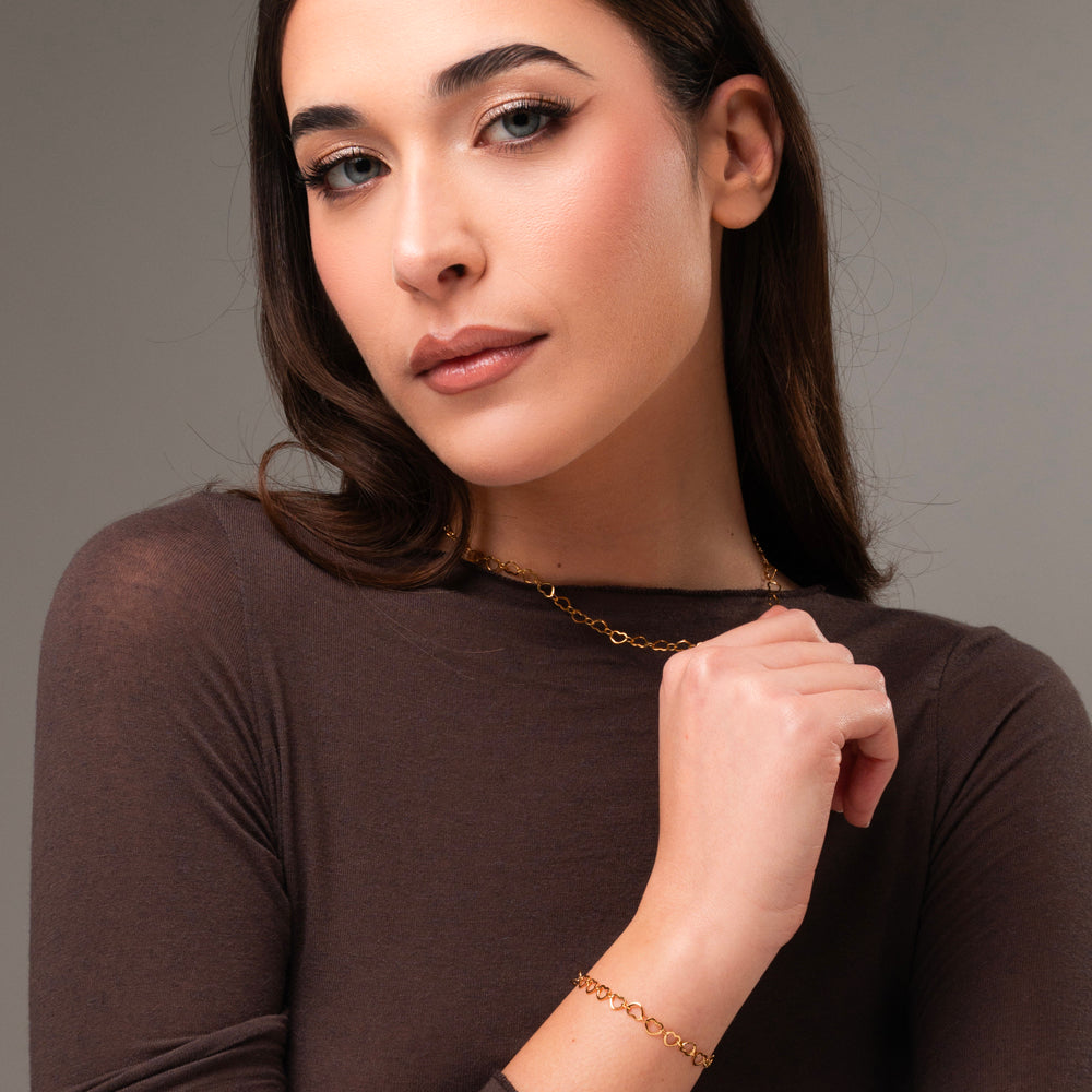 BRACELET FEMME IP EN ACIER DORÉ AVEC CŒURS