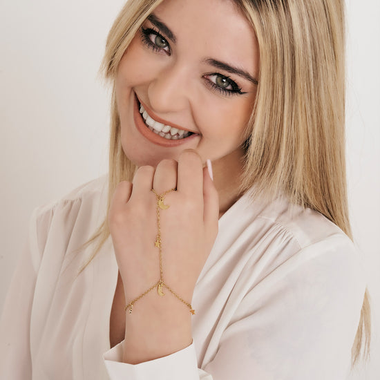 BRACCIALE BACIAMANO DONNA IN ACCIAIO IP GOLD CON STELLE E LUNE
