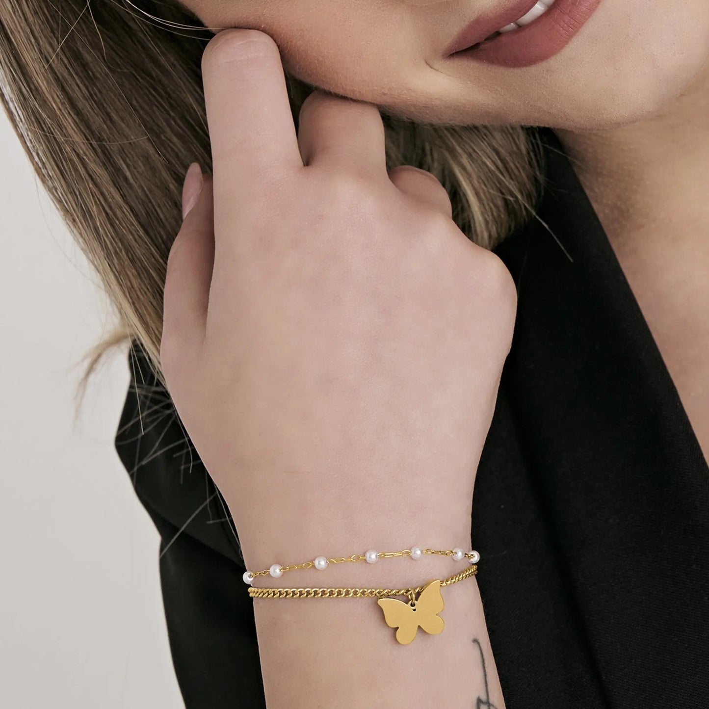 BRACELET IP OR POUR FEMME AVEC PAPILLON Luca Barra