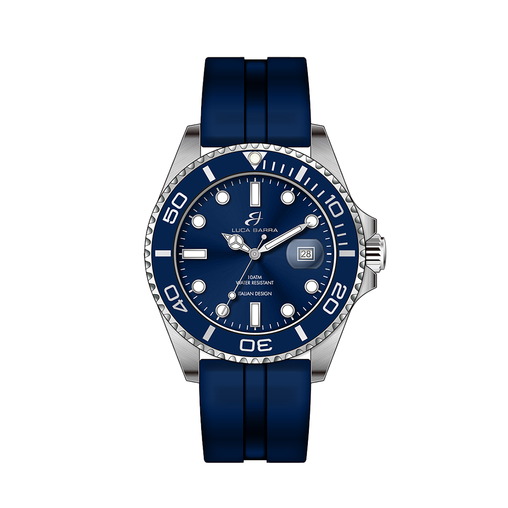 MONTRE POUR HOMMES AVEC BOÎTIER EN ACIER CADRAN BLEU LUNETTE BLEUE