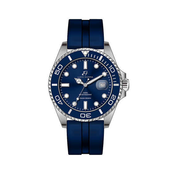 MONTRE POUR HOMMES AVEC BOÎTIER EN ACIER CADRAN BLEU LUNETTE BLEUE