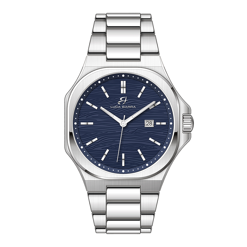 OROLOGIO UOMO IN ACCIAIO QUADRANTE BLU, DETTAGLI SILVER Luca Barra