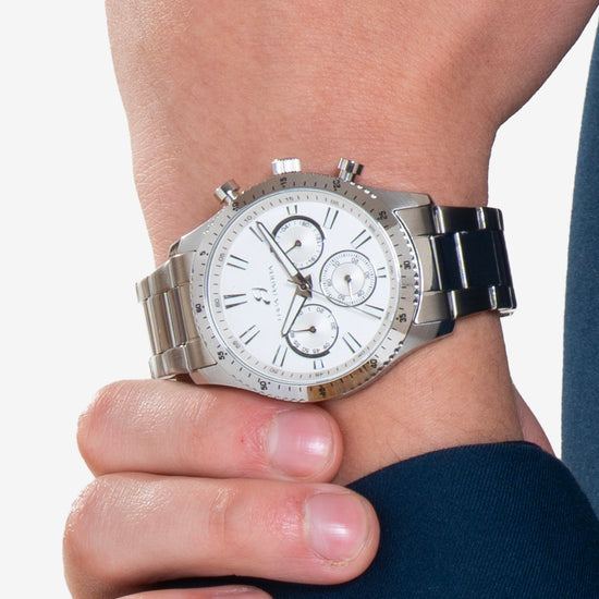 MONTRE EN ACIER POUR HOMMES CADRAN BLANC