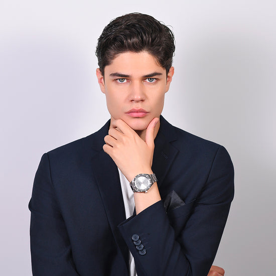 MONTRE EN ACIER POUR HOMMES CADRAN BLANC