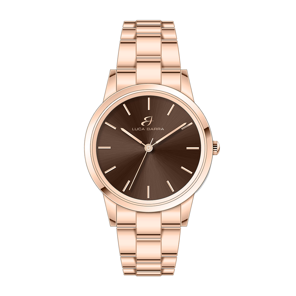 MONTRE EN ACIER ROSE IP AVEC CADRAN BRUN, BRACELET ROSE IP Luca Barra