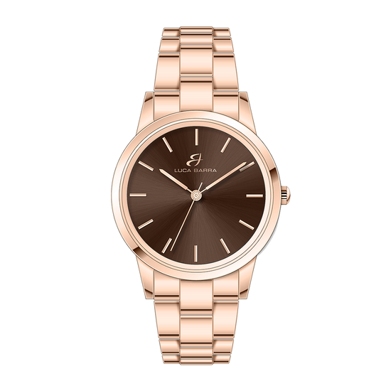 MONTRE EN ACIER ROSE IP AVEC CADRAN BRUN, BRACELET ROSE IP Luca Barra