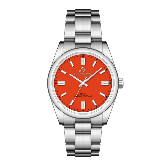 HORLOGE EN ACIER AVEC CADRAN ORANGE Luca Barra