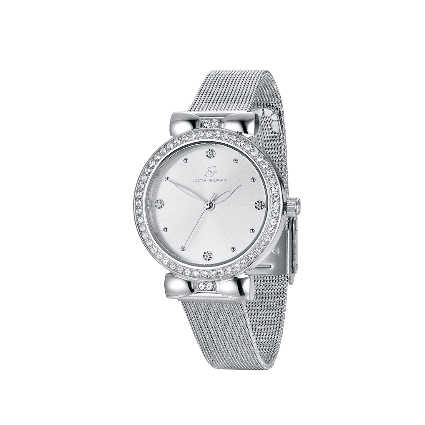 MONTRE POUR FEMME AVEC BOÎTIER ACIER ARGENT HORLOGE AVEC CRYSTAUX BLANCS Luca Barra