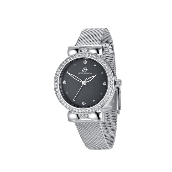 MONTRE POUR FEMME AVEC BOÎTIER ACIER ET HORLOGE EN CRYSTAL NOIR ICE-WHITE Luca Barra