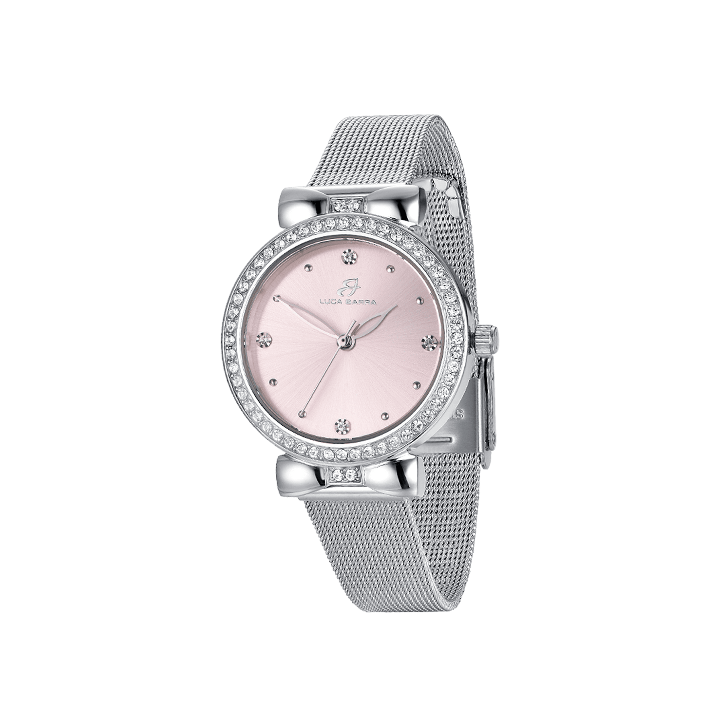 MONTRE POUR FEMME AVEC BOÎTIER ACIER HORLOGE ROSE AVEC CRISTAUX BLANCS Luca Barra