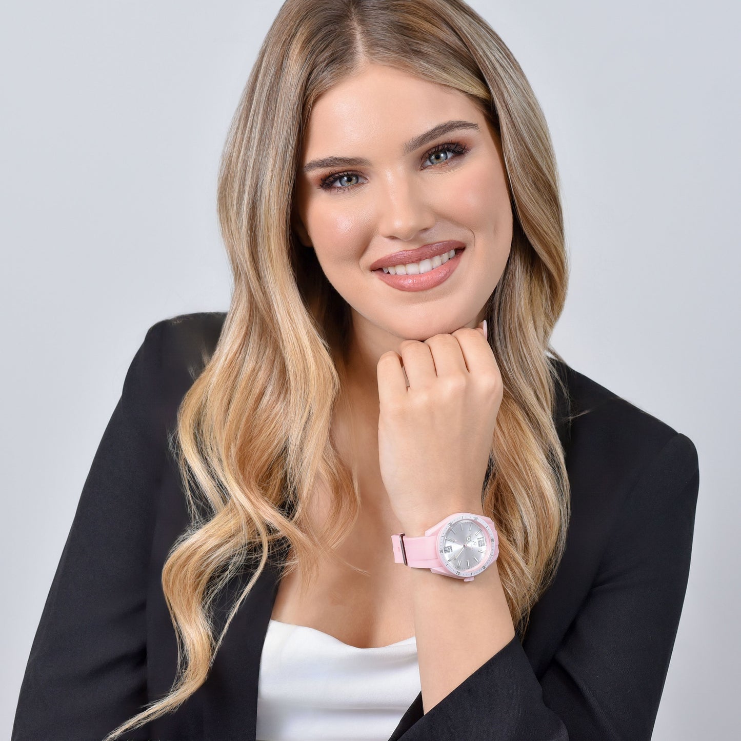 MONTRE POUR DAMES EN SILICONE ROSE ET BLANC