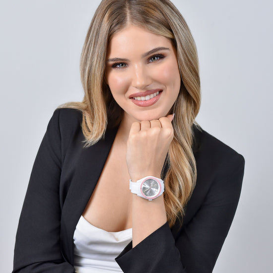 MONTRE POUR DAMES EN SILICONE ROSE ET BLANC