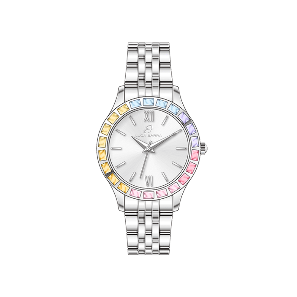 OROLOGIO DONNA IN ACCIAIO GHIERA CRISTALLI MULTICOLOR Luca Barra