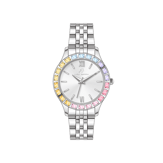 OROLOGIO DONNA IN ACCIAIO GHIERA CRISTALLI MULTICOLOR Luca Barra