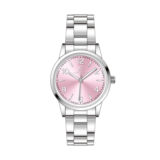 MONTRE EN ACIER POUR FEMMES AVEC CADRAN ROSE