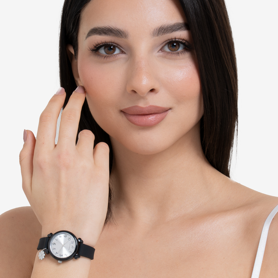OROLOGIO DONNA NERO CON CHARM QUADRIFOGLIO