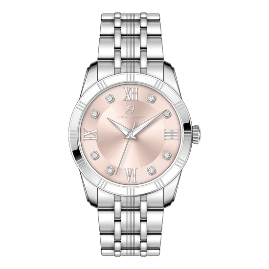 MONTRE EN ACIER POUR FEMMES AVEC CADRAN ROSE