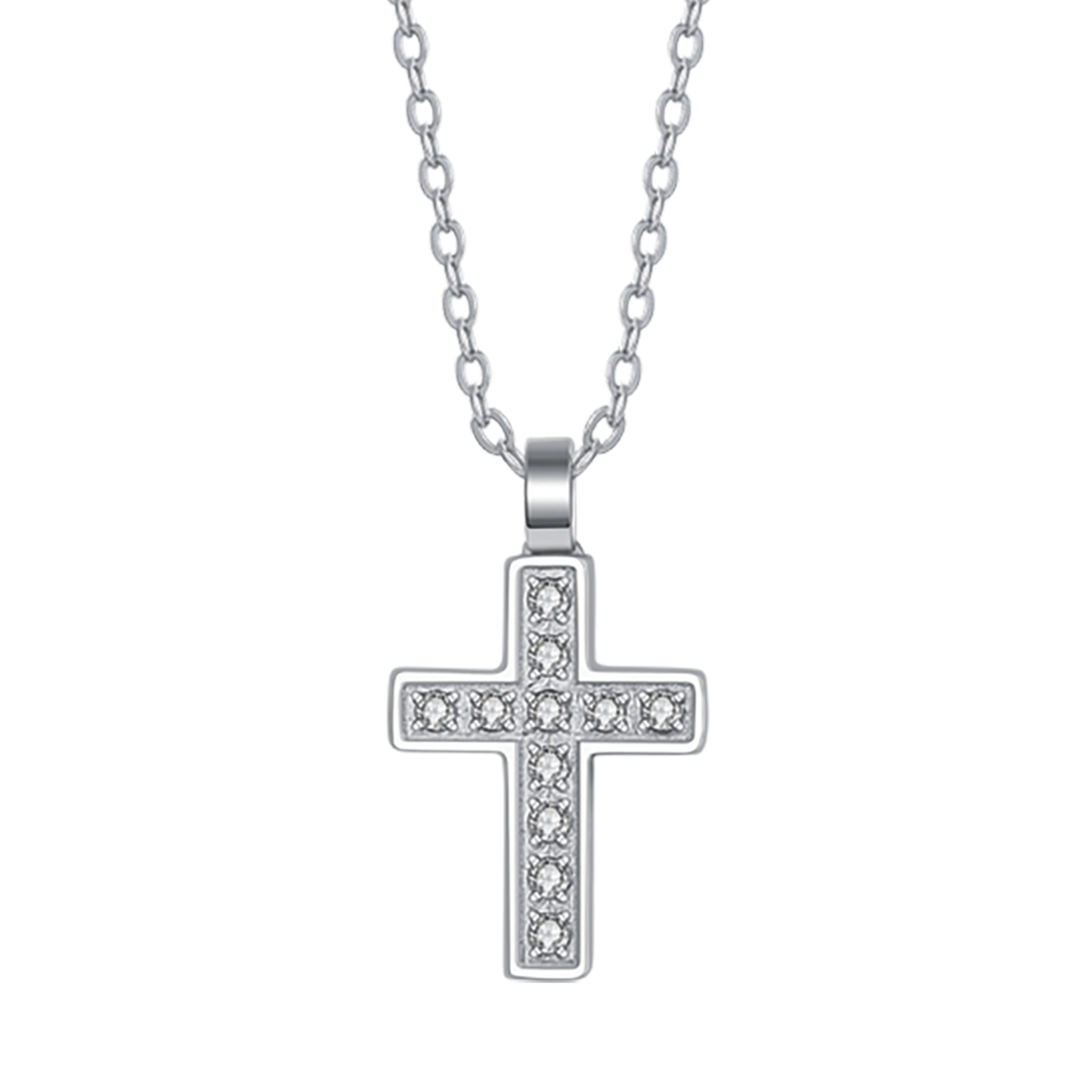 COLLIER EN ACIER POUR HOMMES AVEC CROIX ET CRISTAUX BLANCS