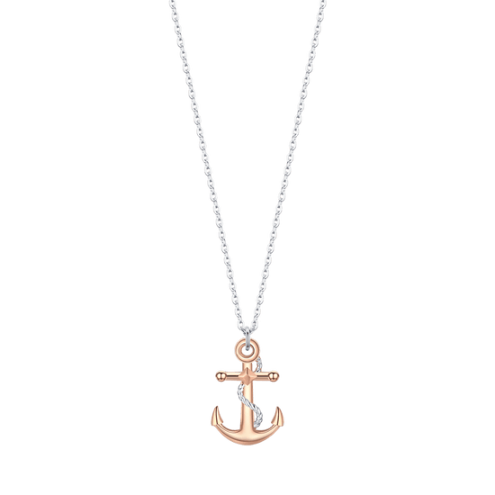 COLLIER EN ACIER POUR HOMME AVEC ANCRE DE ROSE IP ET ELEMENTS EN ARGENT Luca Barra