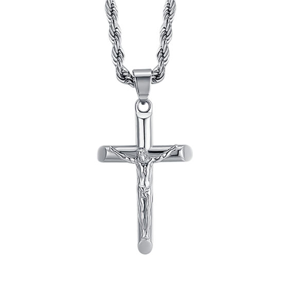 COLLIER HOMME EN ACIER AVEC CRUCIFIX