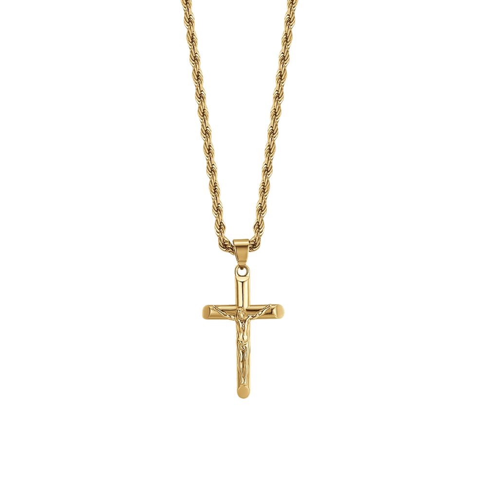 COLLIER HOMME EN ACIER AVEC CRUCIFIX