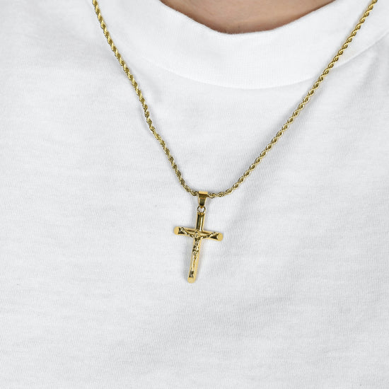 COLLIER HOMME EN ACIER AVEC CRUCIFIX