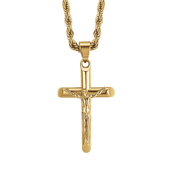 COLLIER HOMME EN ACIER AVEC CRUCIFIX